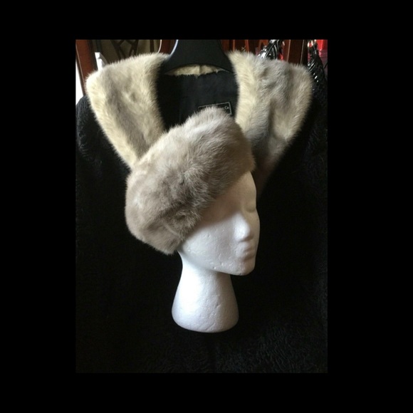 Vntg Wht PLATINUM Sapphire MINK FUR HAT BERET 22\